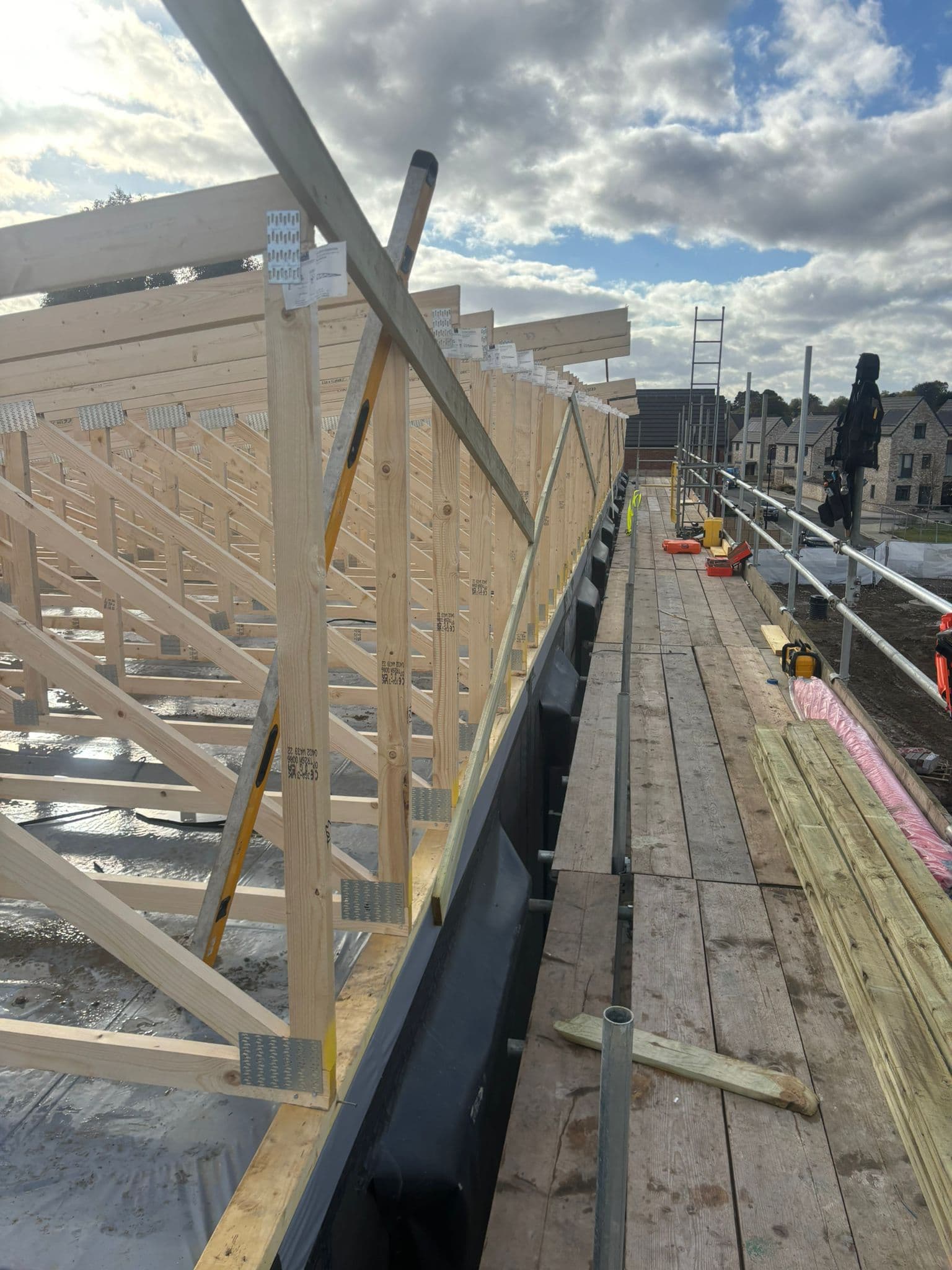 Roof trusses viewed from scaffolding