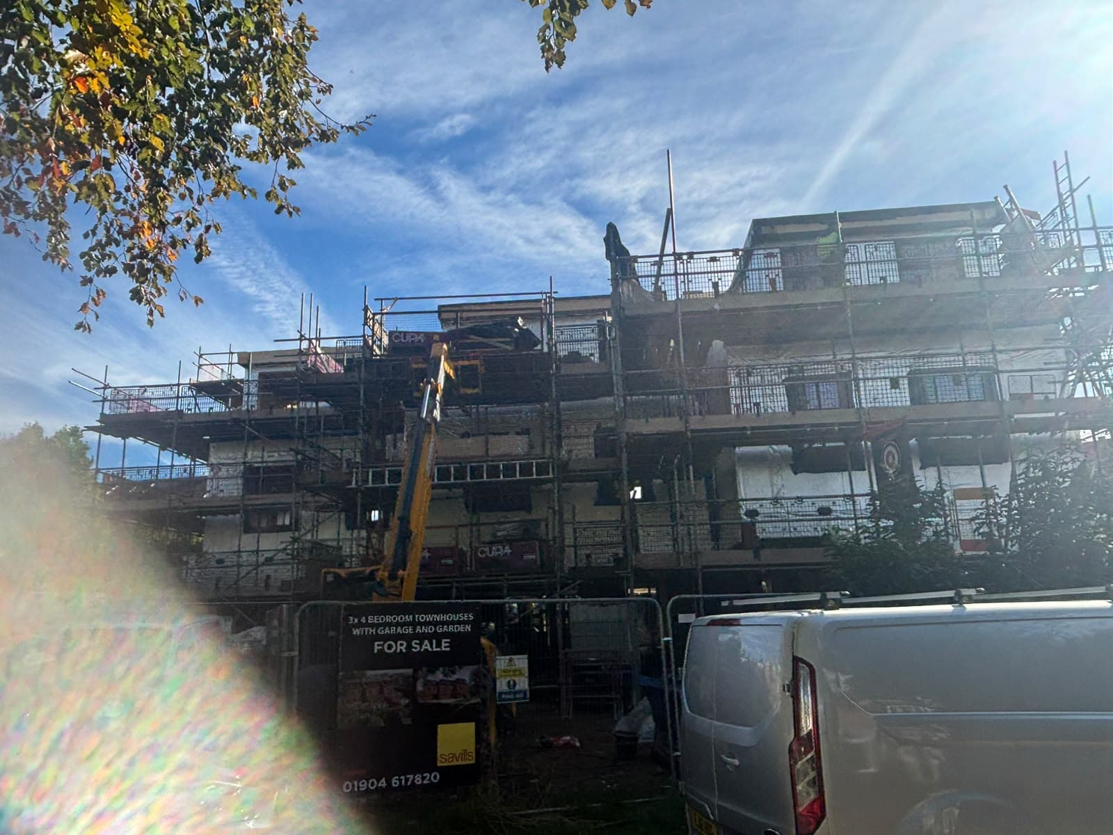 Wide view of the scaffolded development